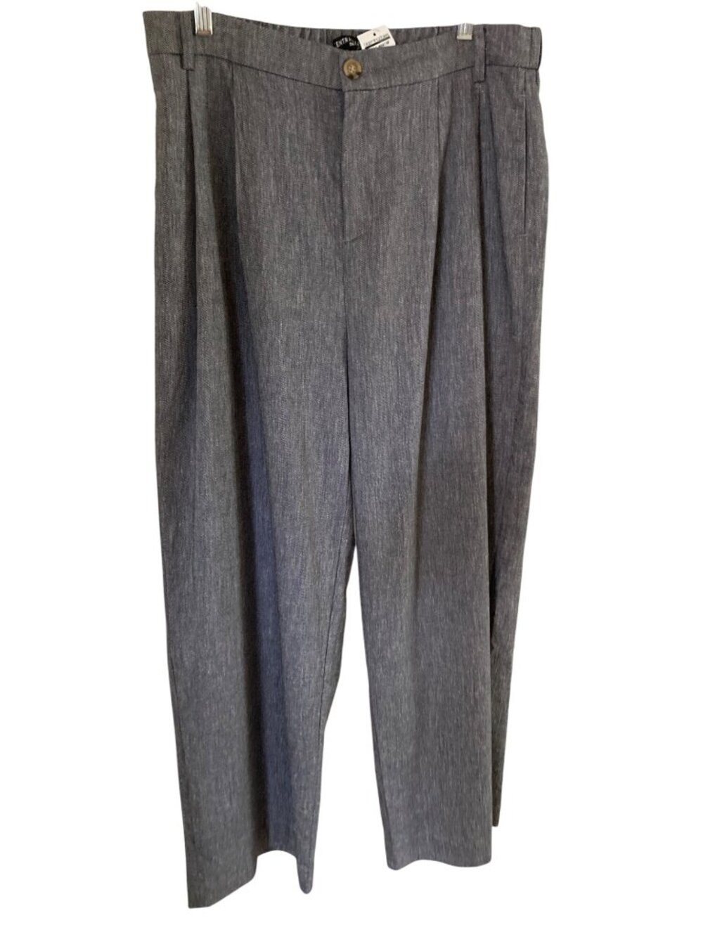 Central Park West Women's Navy Linen Blend Pleated Straight Pants Large NWT